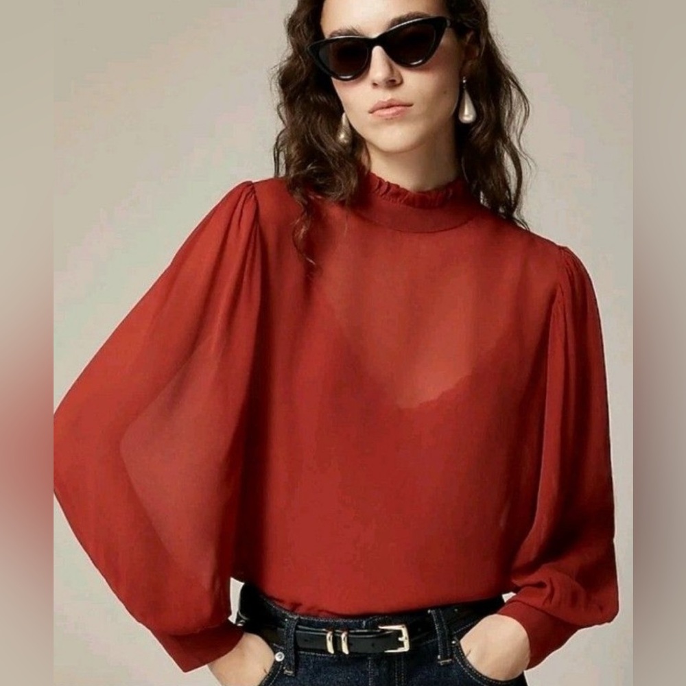 J. Crew Ruffleneck Top in Chiffon